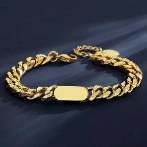 Stainless Steel Gold Plated Cuban Link Bar Bracelet Unisex Fashion Jewelry Women